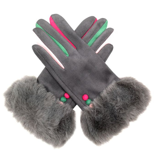 Winter Grey Fluffy Cuff Gloves