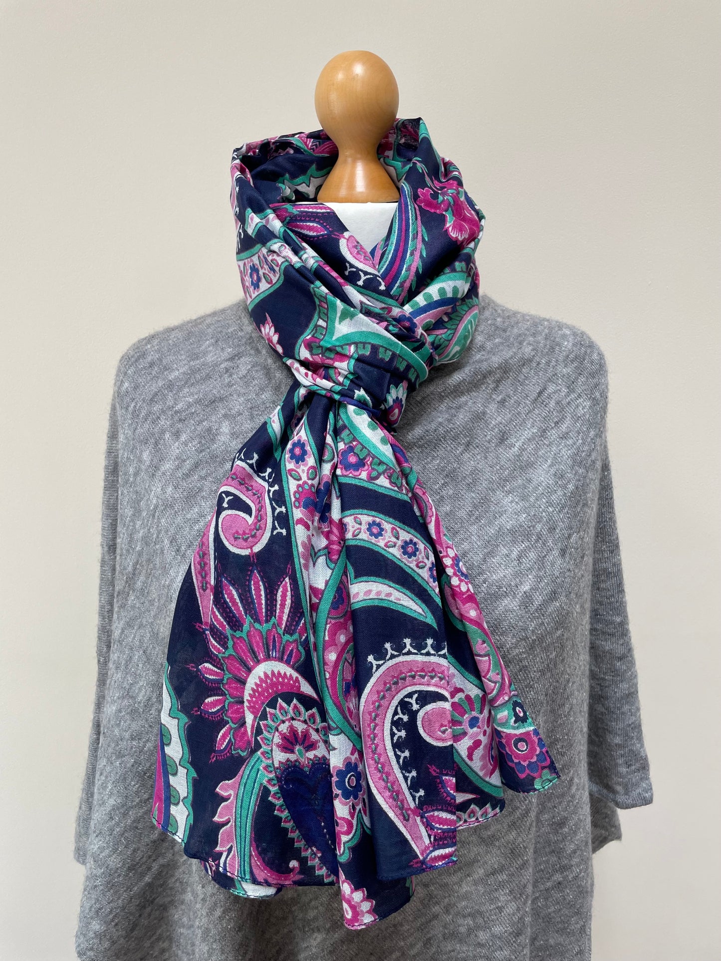 Winter Navy Paisley Print Scarf