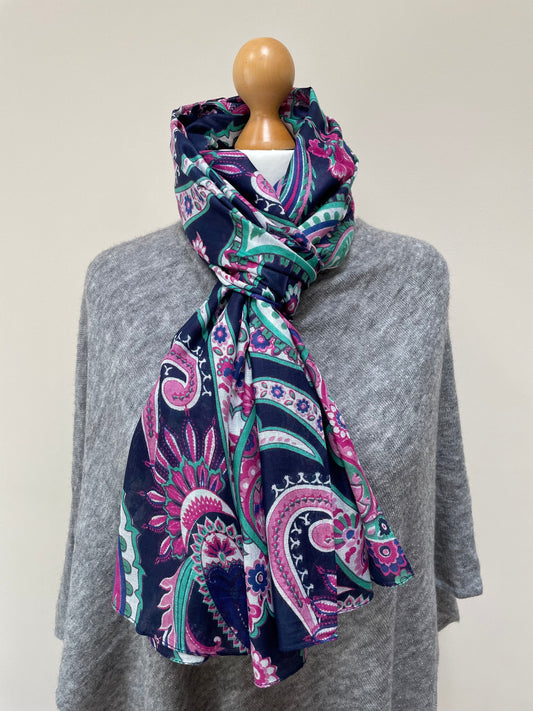 Winter Navy Paisley Print Scarf