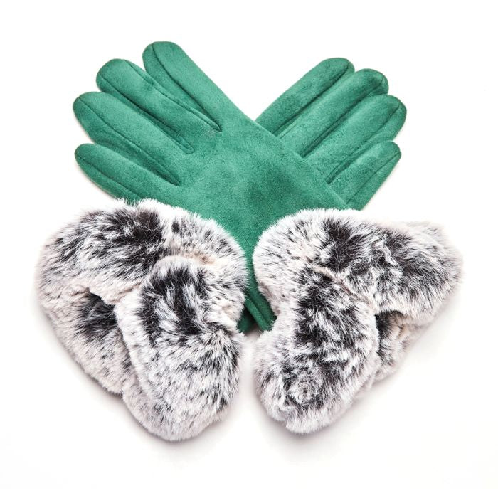 Winter Green Fluffy Cuff Gloves