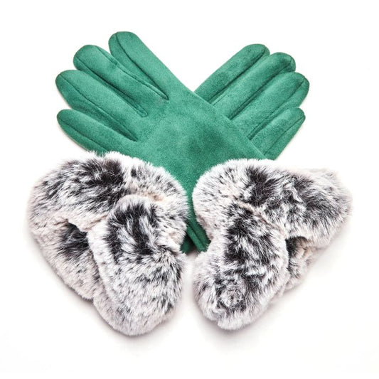 Winter Green Fluffy Cuff Gloves