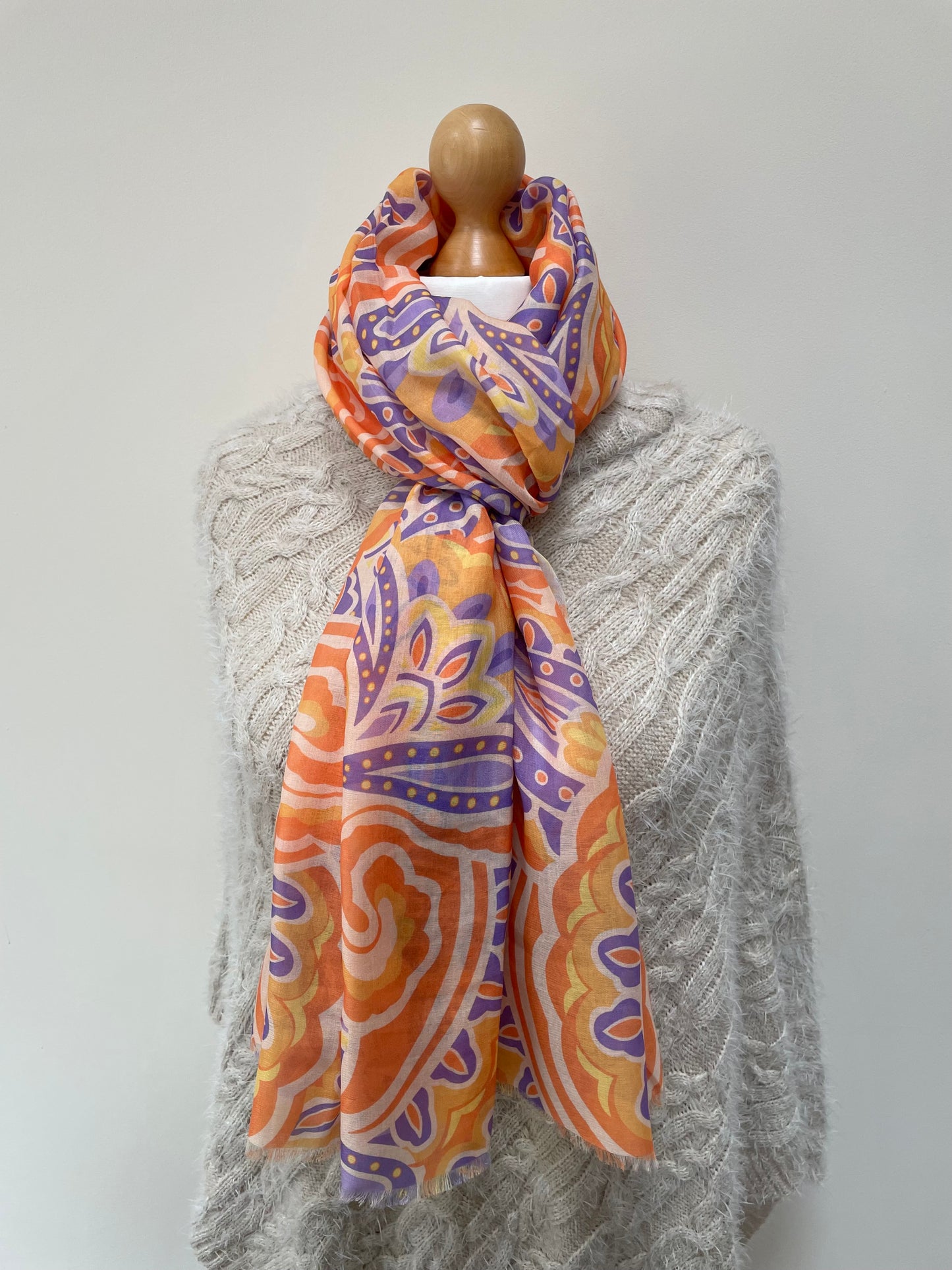 Spring Orange and Purple Paisley Print Scarf