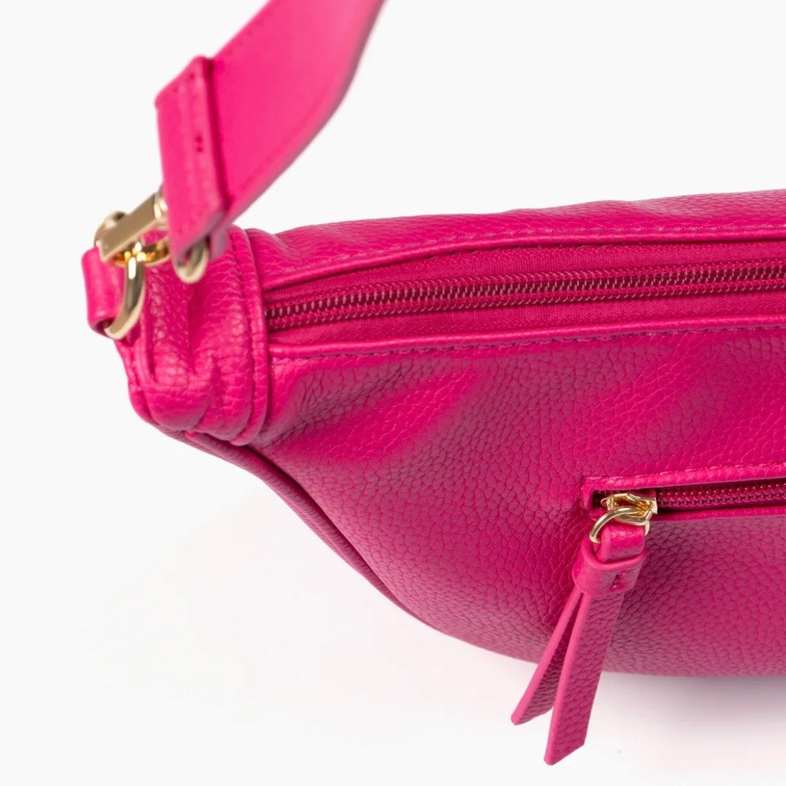 Pink Half Moon Crossbody Bag - Pebbled Faux Leather