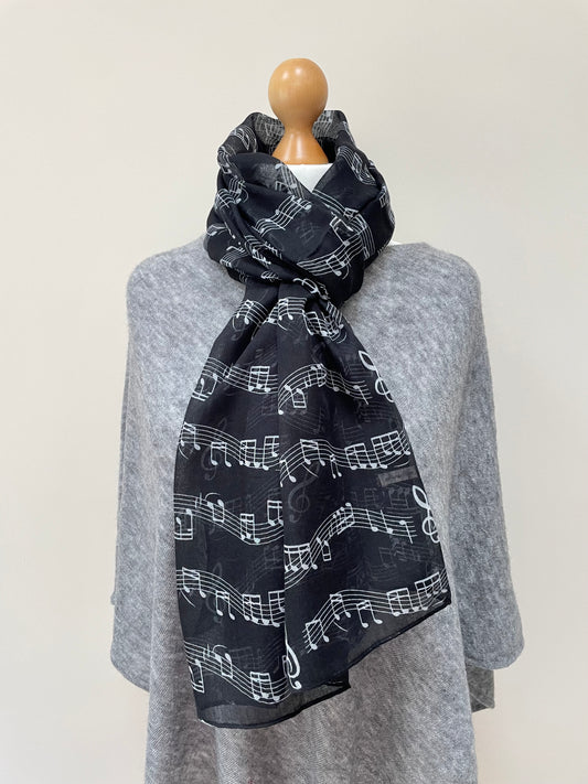 Winter Black Musical Notes Scarf
