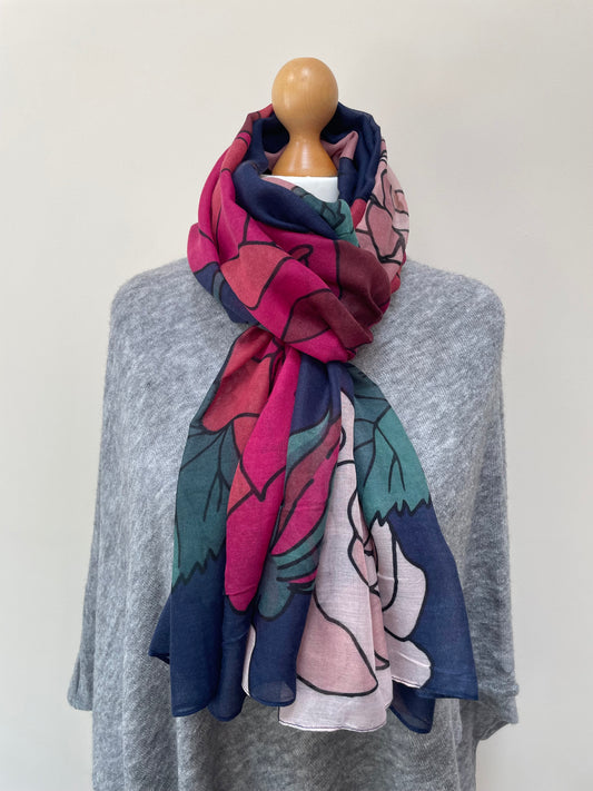 Winter Navy Rose Print Scarf