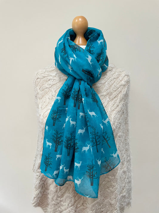 Autumn Teal Christmas Deer Scarf