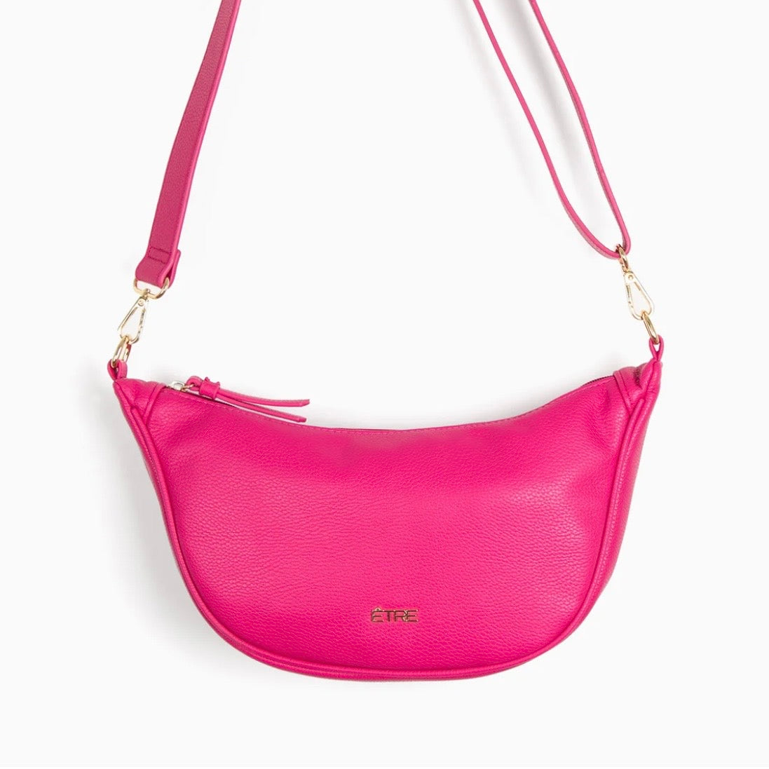 Pink Half Moon Crossbody Bag - Pebbled Faux Leather