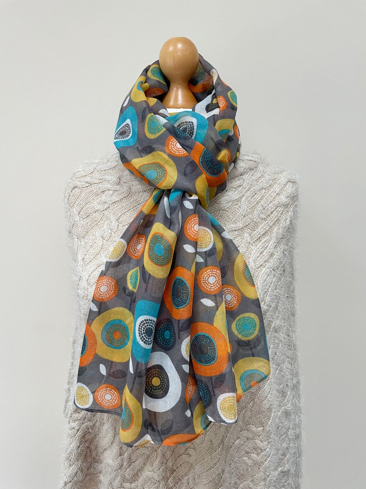 Autumn Grey Orange Teal Mustard Bloom Scarf