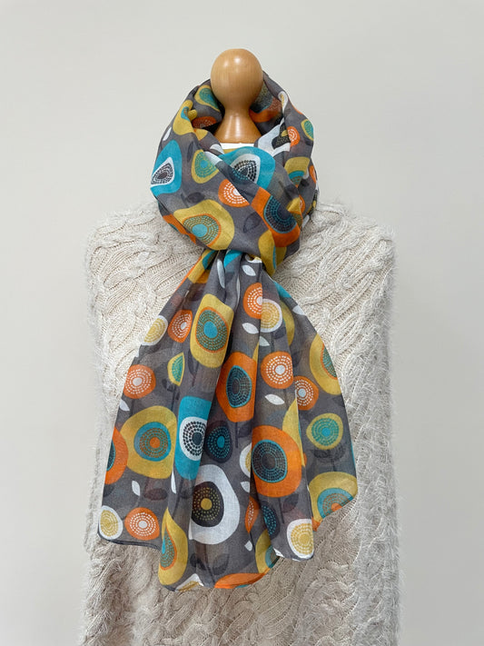 Autumn Grey Orange Teal Mustard Bloom Scarf