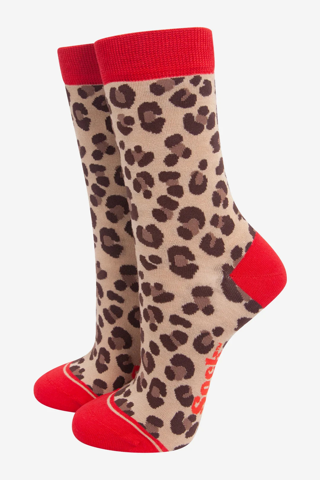Red Leopard Print Bamboo Socks UK Size 3-7