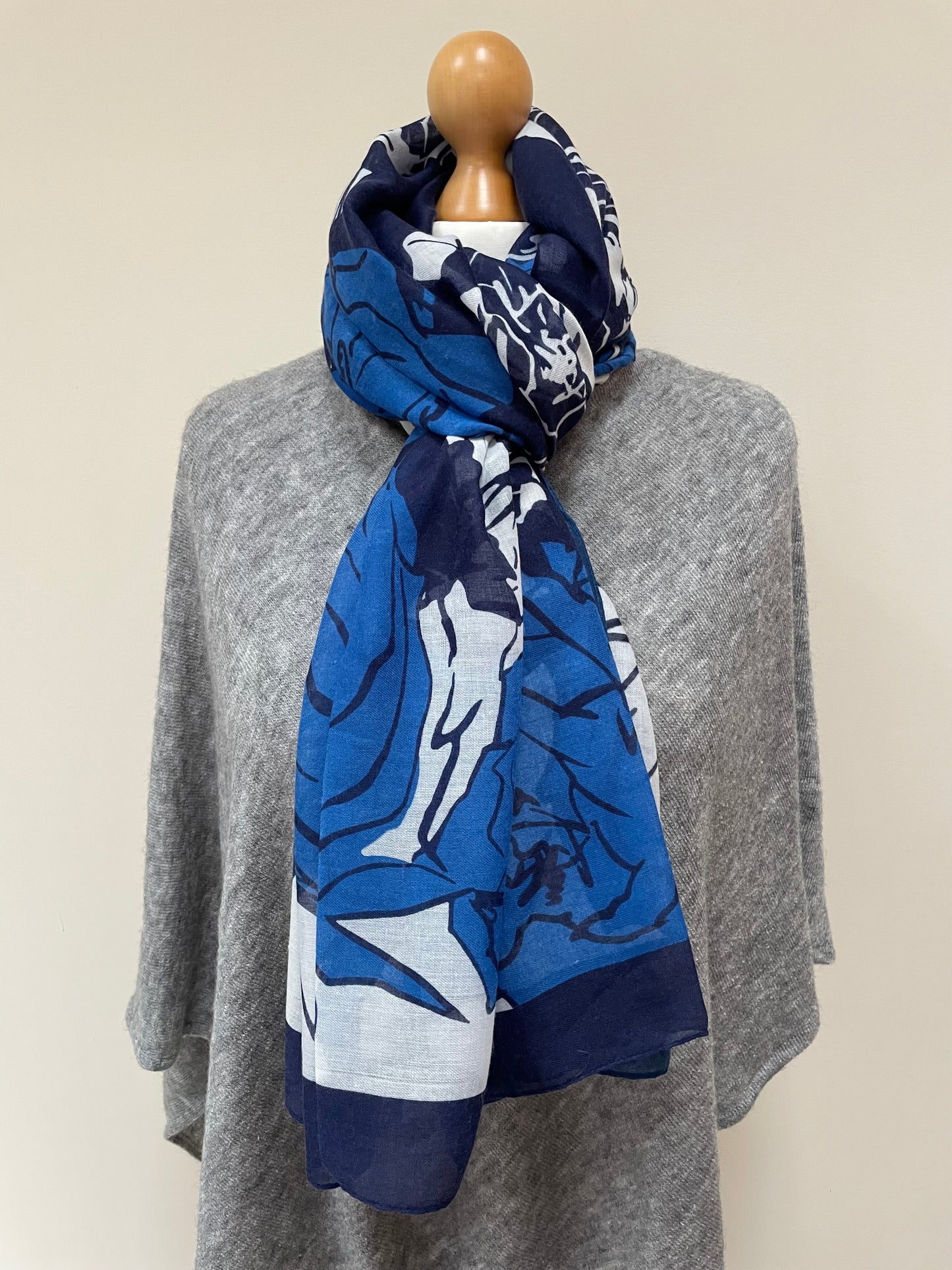 Winter Navy Blue Rose Scarf