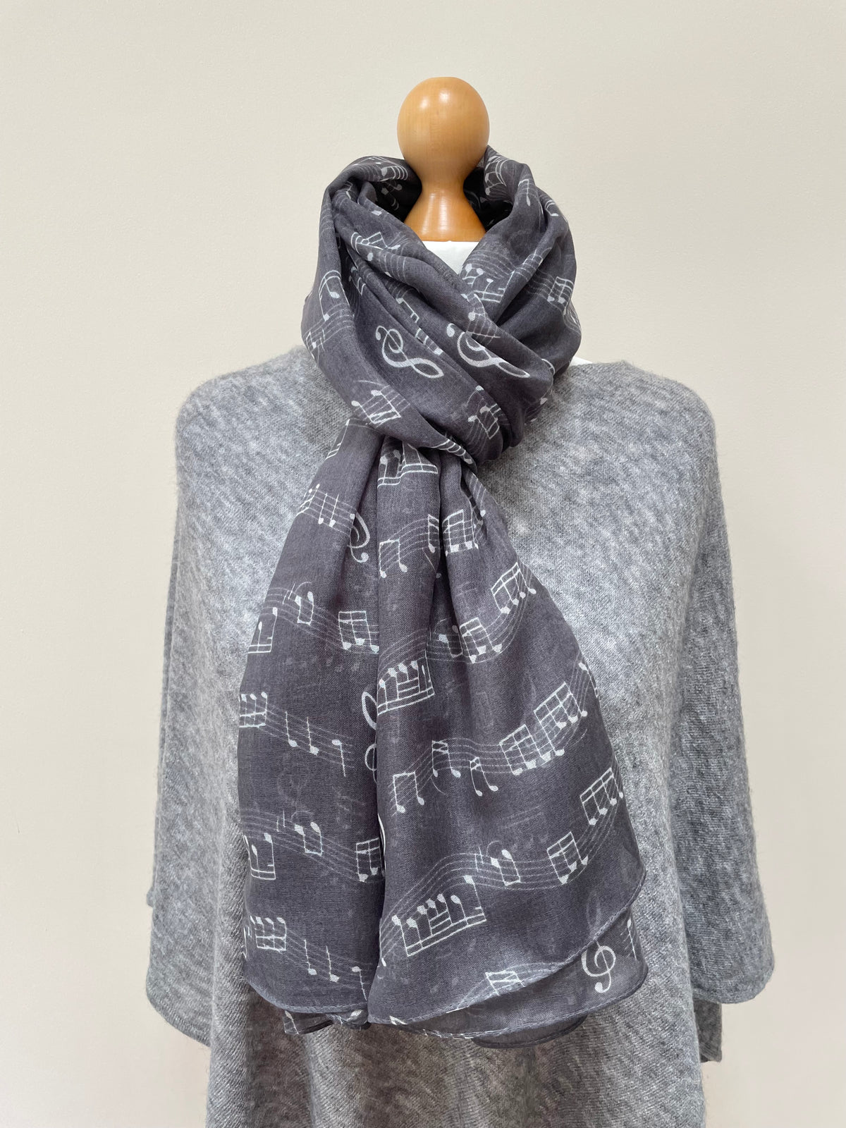 Winter Grey Musical Notes Scarf