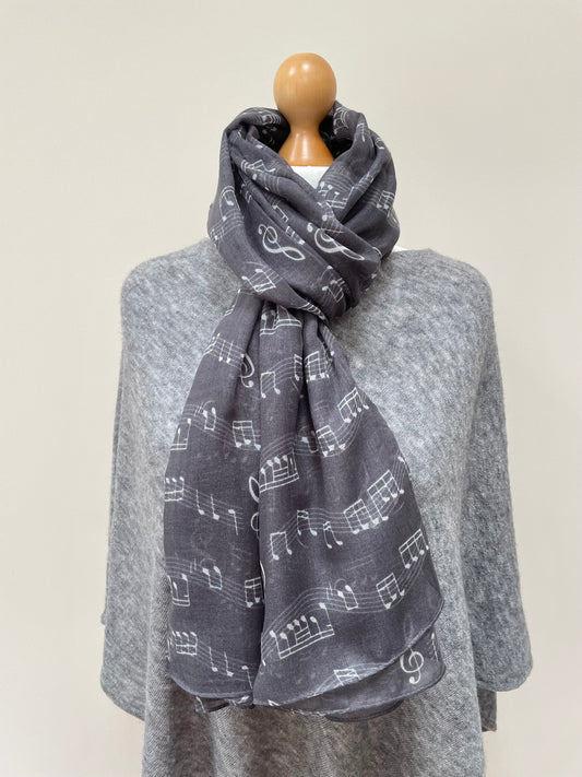 Winter Grey Musical Notes Scarf