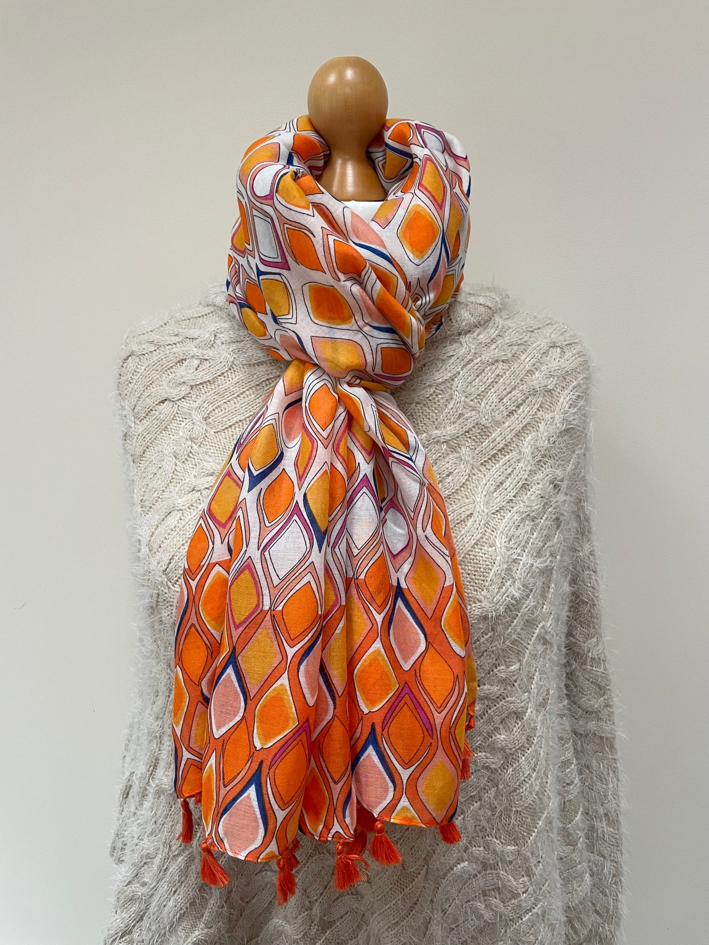 Spring Orange Diamond Tassel Scarf