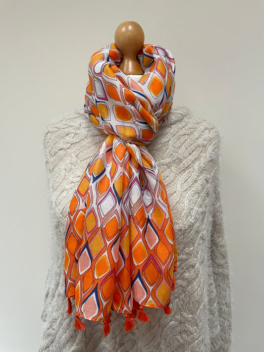 Spring Orange Diamond Tassel Scarf