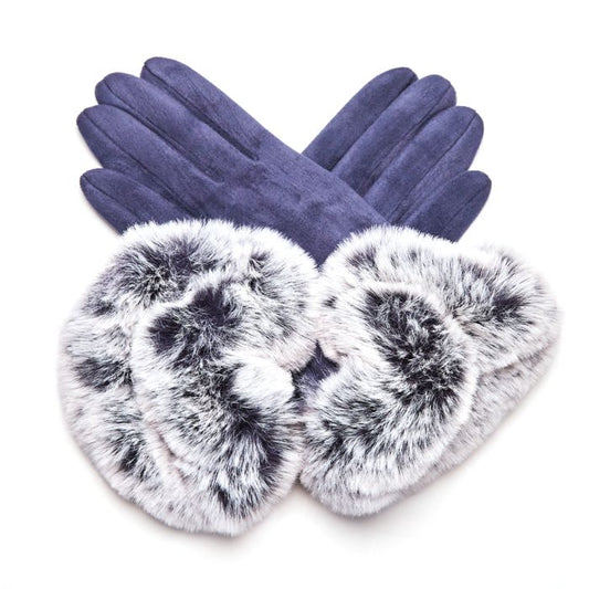 Navy Blue Fluffy Cuff Gloves