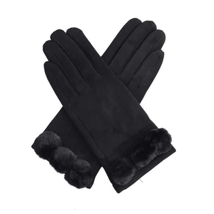 Winter Black Pom Pom Gloves