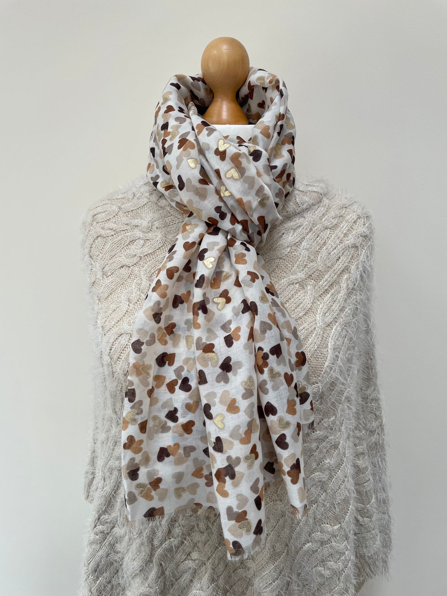 Spring and Autumn Brown and Gold Hearts Scarf
