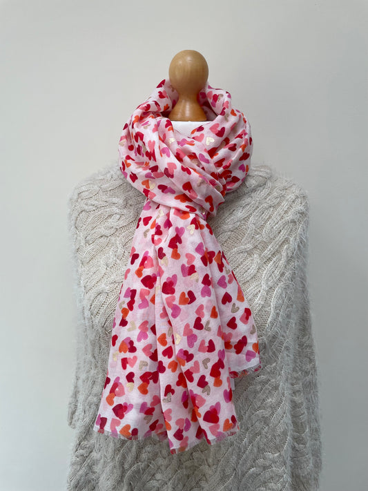 Spring Pink and Gold Hearts Scarf