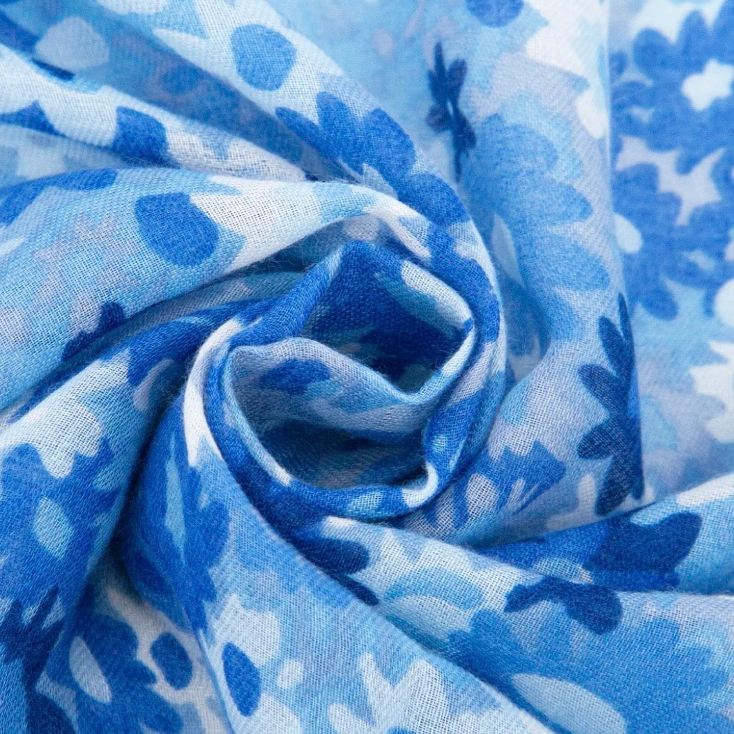 Summer Blue Flower Print Scarf