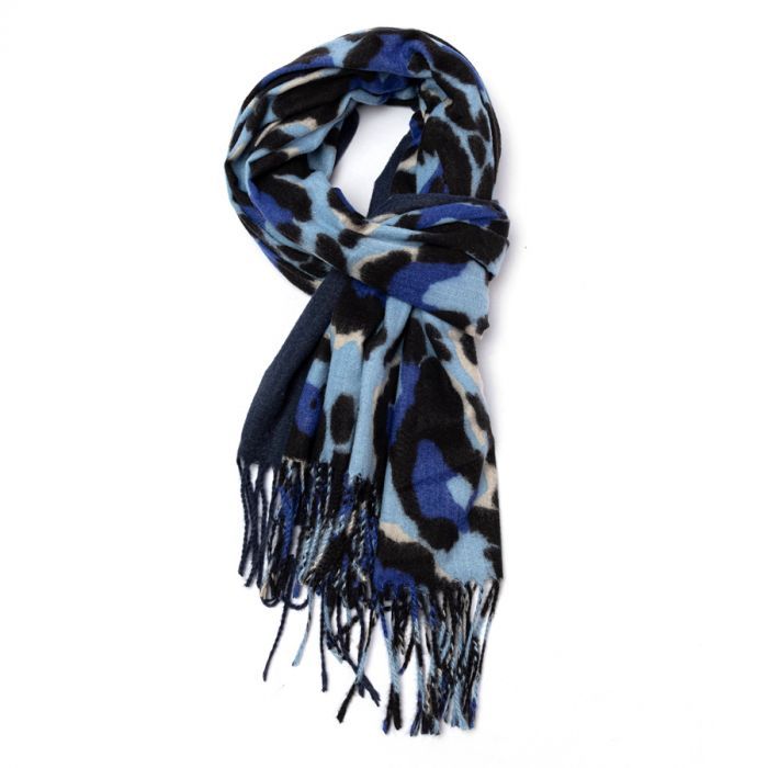 Blue Edge Leooard Print Scarf
