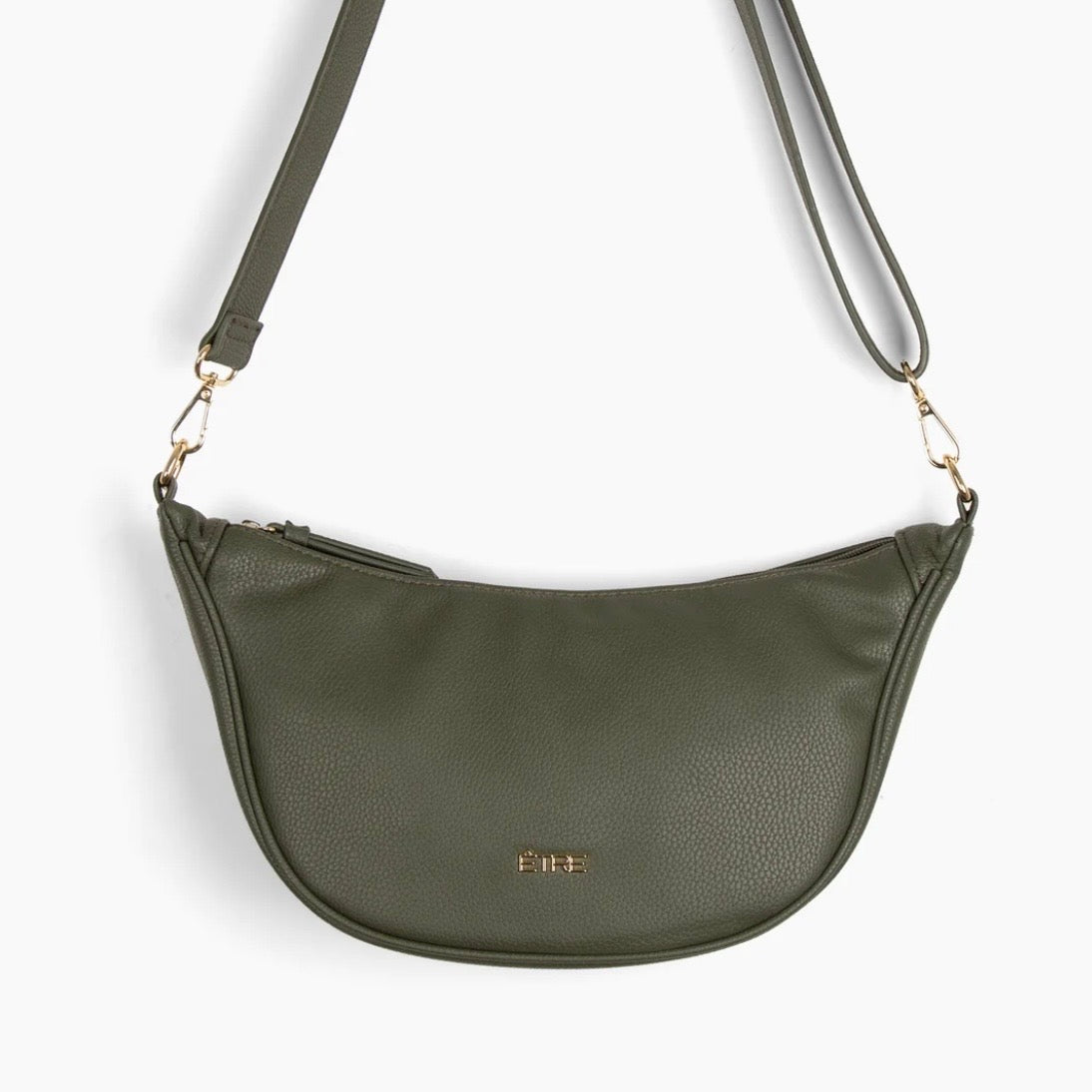 Autumn Olive Half Moon Crossbody Bag - Pebbled Faux Leather