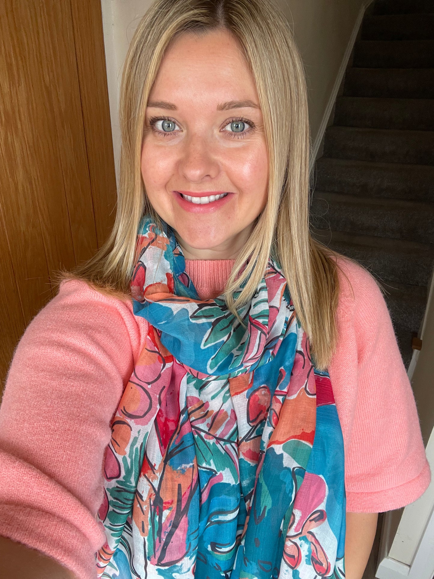 Teal Sketched Leaves Scarf