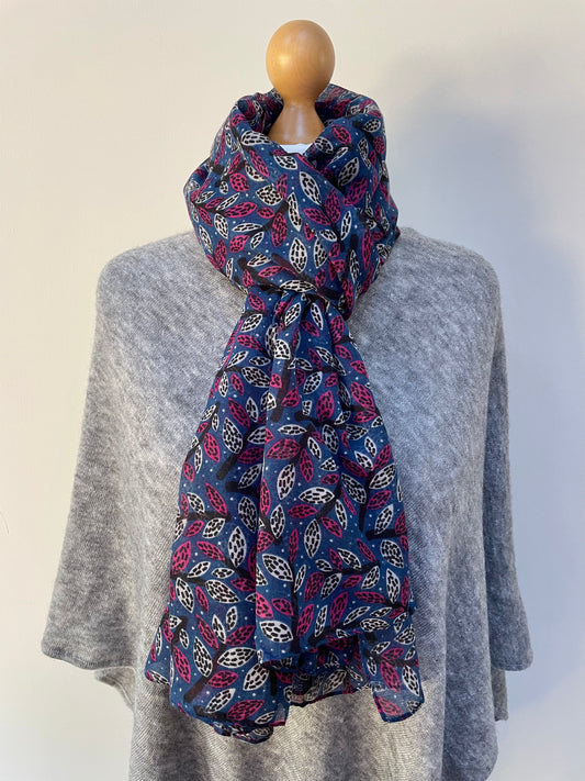 Winter Blue and Pink Leafy Branches Scarf