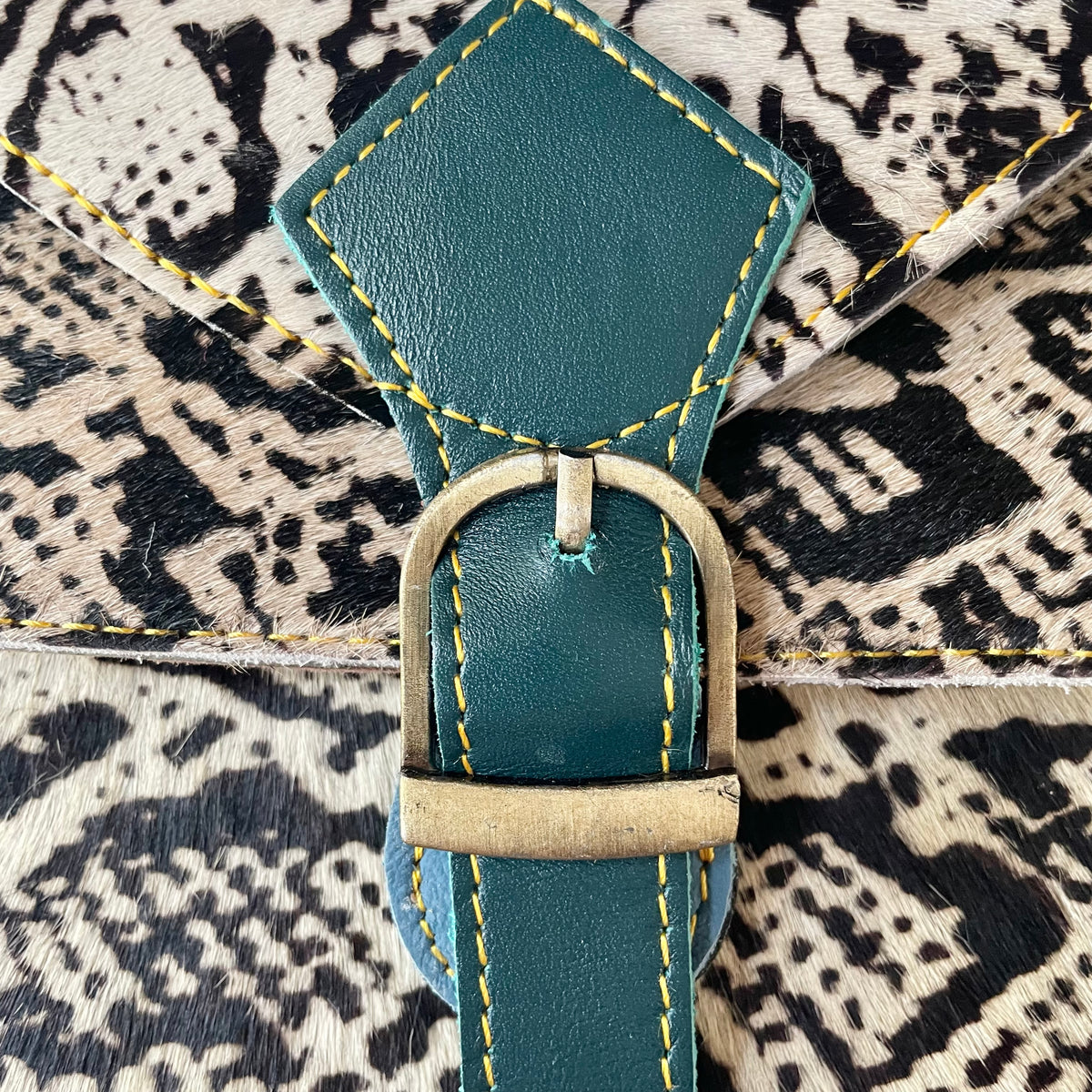 OUTLET Nephele Kelci Full Print Bag Unique Handmade Recycled Sustainable Leather CLASP CLOSED BUT ISN’T REALLY STRONG