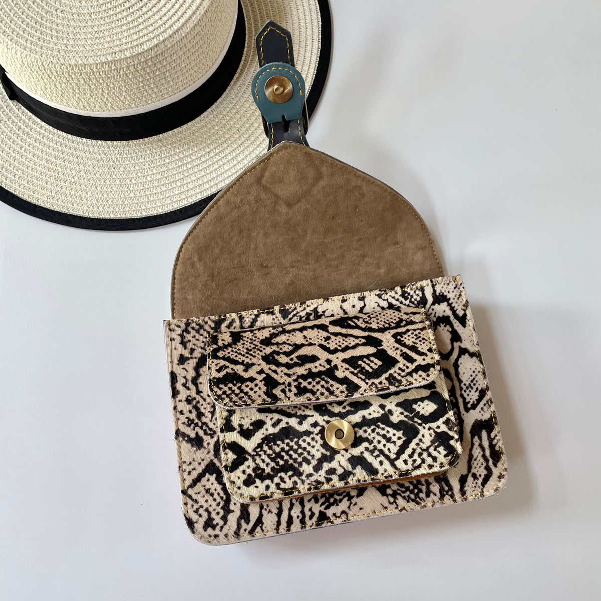 OUTLET Nephele Kelci Full Print Bag Unique Handmade Recycled Sustainable Leather CLASP CLOSED BUT ISN’T REALLY STRONG